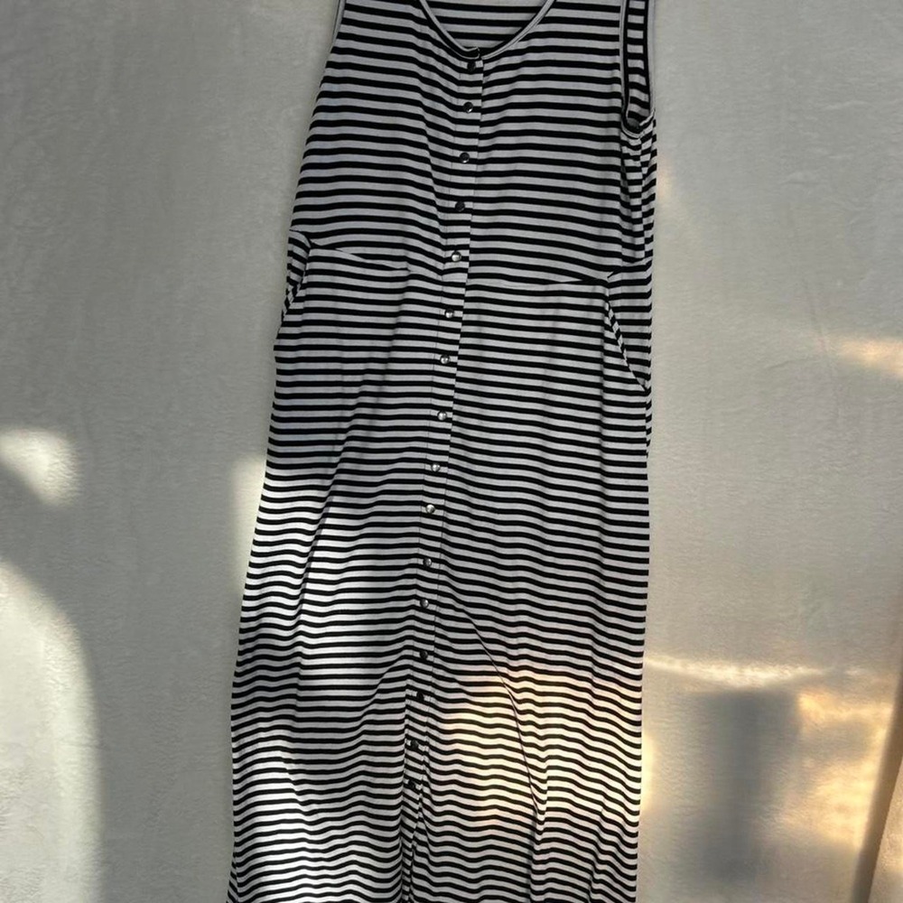 Torrid Black and white striped snap button up tank dress 00